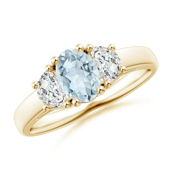 Angara Natural 0.6 Ct. Aquamarine with Diamond Classic Ring in 14K Yellow Gold for Women (Ring Size: 3.5)