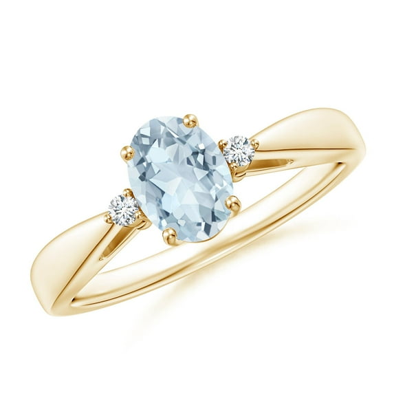 Angara Natural 0.6 Ct. Aquamarine with Diamond Classic Ring in 14K Yellow Gold for Women (Ring Size: 3)