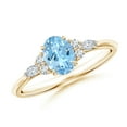 thumbnail image 1 of ANGARA Natural Oval Aquamarine Side Stone Engagement Ring with Diamonds in 14K Yellow Gold for Women (Size-7x5mm) | March Birthstone, Anniversary, Jewelry Gift for Women | Natural Aquamarine Ring, 1 of 9