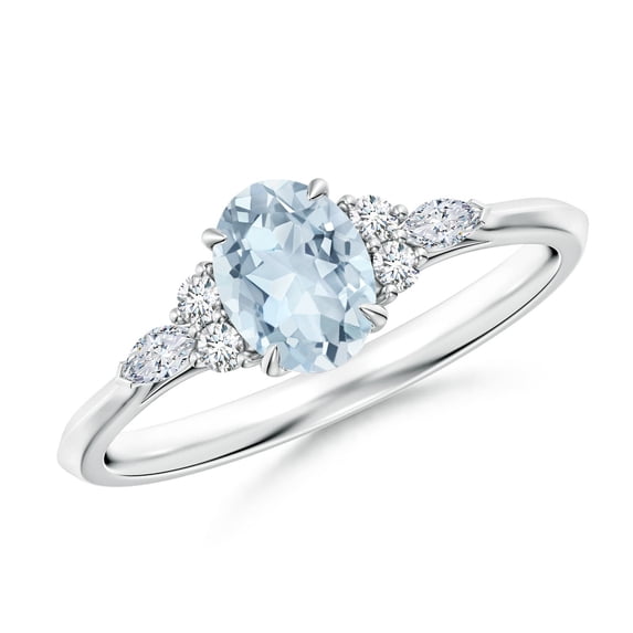 ANGARA Natural Oval Aquamarine Side Stone Engagement Ring with Diamonds in 925 Sterling Silver for Women (Size-7x5mm) | March Birthstone, Anniversary, Jewelry Gift for Women | Natural Aquamarine Ring