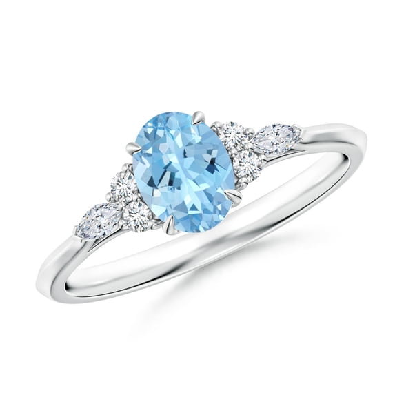 ANGARA Natural Oval Aquamarine Side Stone Engagement Ring with Diamonds in 925 Sterling Silver for Women (Size-7x5mm) | March Birthstone, Anniversary, Jewelry Gift for Women | Natural Aquamarine Ring