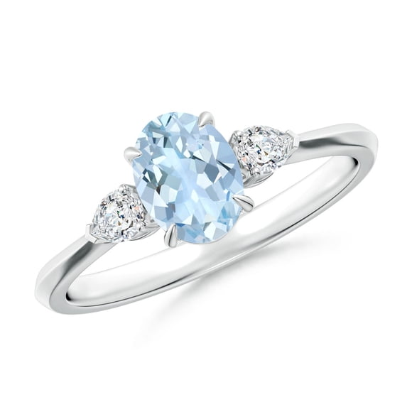 ANGARA Natural Oval Aquamarine and Diamond Three Stone Engagement Ring in 925 Sterling Silver for Women (Size-7x5mm) | March Birthstone, Anniversary, Jewelry Gift for Women | Natural Aquamarine Ring