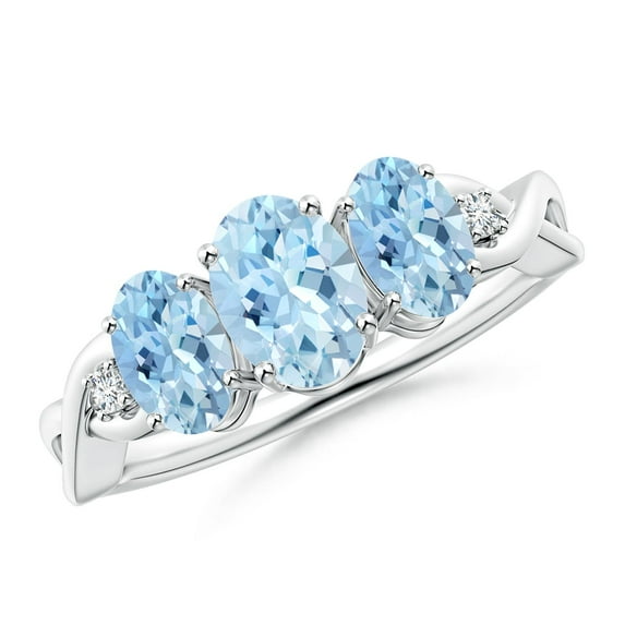 ANGARA Natural Oval Aquamarine Three Stone Criss-Cross Engagement Ring in 925 Sterling Silver for Women (Size-7x5mm) | March Birthstone, Anniversary, Jewelry Gift for Women | Natural Aquamarine Ring