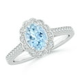 thumbnail image 1 of ANGARA Natural Vintage Style Aquamarine & Diamond Scalloped Halo Ring in 14K White Gold for Women (Size-7x5mm) | March Birthstone, Anniversary, Jewelry Gift for Women | Natural Aquamarine Ring, 1 of 9