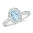 thumbnail image 1 of ANGARA Natural Vintage Style Aquamarine & Diamond Scalloped Halo Ring in 14K White Gold for Women (Size-7x5mm) | March Birthstone, Anniversary, Jewelry Gift for Women | Natural Aquamarine Ring, 1 of 7