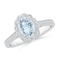 thumbnail image 1 of ANGARA Natural Vintage Style Aquamarine & Diamond Scalloped Halo Ring in 14K White Gold for Women (Size-7x5mm) | March Birthstone, Anniversary, Jewelry Gift for Women | Natural Aquamarine Ring, 1 of 9