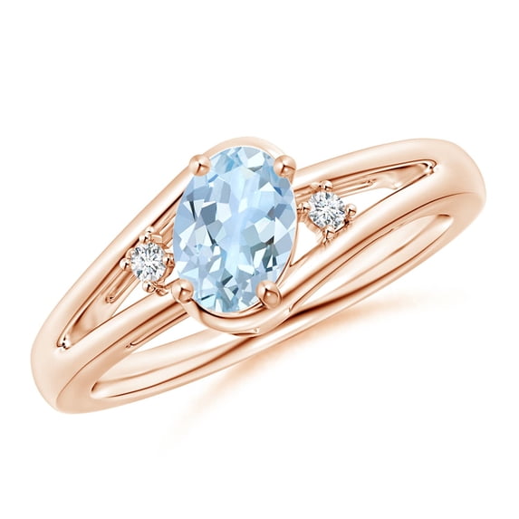 Angara Natural 0.6 Ct. Aquamarine with Diamond Side Stone Ring in 14K Rose Gold for Women (Ring Size: 6.5)