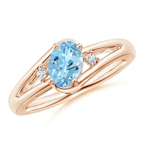 ANGARA Natural Aquamarine and Diamond Split Shank Ring in 14K Rose Gold for Women (Size-7x5mm) | March Birthstone, Birthday, Anniversary, Jewelry Gift for Women | Natural Aquamarine Ring