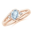 thumbnail image 1 of ANGARA Natural Aquamarine and Diamond Split Shank Ring in 14K Rose Gold for Women (Size-7x5mm) | March Birthstone, Birthday, Anniversary, Jewelry Gift for Women | Natural Aquamarine Ring, 1 of 10