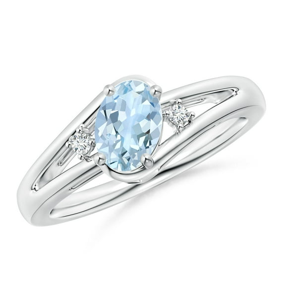 ANGARA Natural Aquamarine and Diamond Split Shank Ring in 14K White Gold for Women (Size-7x5mm) | March Birthstone, Birthday, Anniversary, Jewelry Gift for Women | Natural Aquamarine Ring
