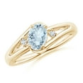 thumbnail image 1 of Angara Natural 0.6 Ct. Aquamarine with Diamond Side Stone Ring in 14K Yellow Gold for Women (Ring Size: 11.5), 1 of 10