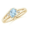 thumbnail image 1 of Angara Natural 0.6 Ct. Aquamarine with Diamond Side Stone Ring in 14K Yellow Gold for Women (Ring Size: 12), 1 of 10
