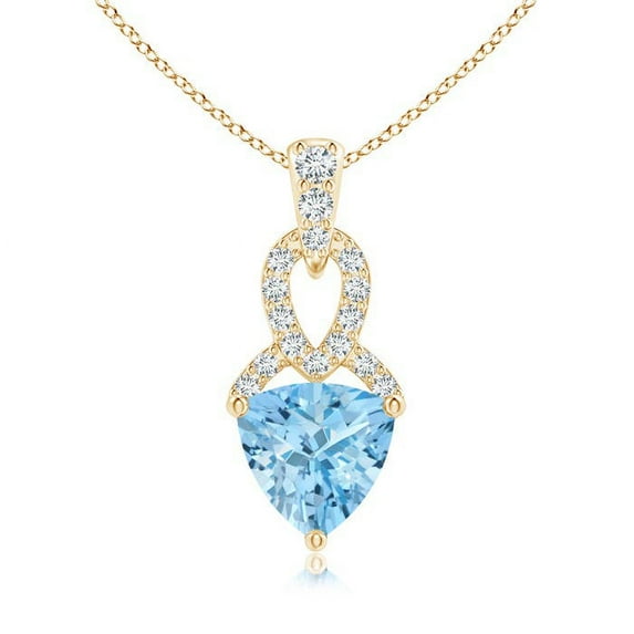 ANGARA Natural Trillion Aquamarine Dangle Pendant with Diamond Accents in 14K Yellow Gold for Women (Size-6mm) | March Birthstone, Anniversary, Jewelry Gift for Women | Natural Aquamarine Necklace