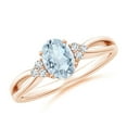 thumbnail image 1 of ANGARA Natural Solitaire Oval Aquamarine Split Shank Ring with Trio Diamonds in 14K Rose Gold for Women (Size-7x5mm) | March Birthstone, Anniversary, Jewelry Gift for Women | Natural Aquamarine Ring, 1 of 8