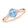 thumbnail image 1 of ANGARA Natural Solitaire Oval Aquamarine Split Shank Ring with Trio Diamonds in 14K Rose Gold for Women (Size-7x5mm) | March Birthstone, Anniversary, Jewelry Gift for Women | Natural Aquamarine Ring, 1 of 8