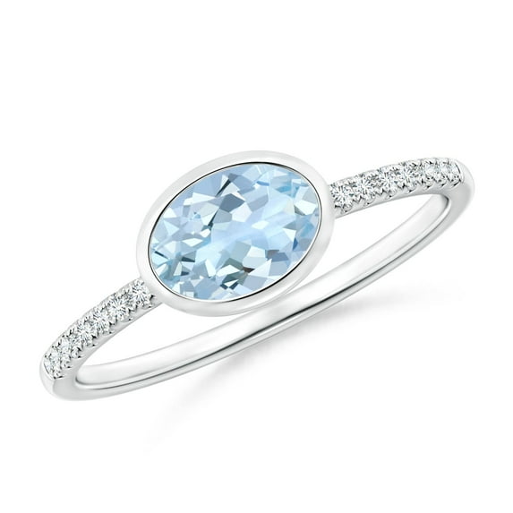 ANGARA Natural Bezel-Set Oval Aquamarine and Diamond Ring in 14K White Gold for Women (Size-7x5mm) | March Birthstone, Birthday, Anniversary, Jewelry Gift for Women | Natural Aquamarine Ring