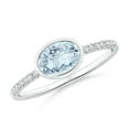 thumbnail image 1 of ANGARA Natural Bezel-Set Oval Aquamarine and Diamond Ring in 14K White Gold for Women (Size-7x5mm) | March Birthstone, Birthday, Anniversary, Jewelry Gift for Women | Natural Aquamarine Ring, 1 of 9