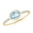 thumbnail image 1 of ANGARA Natural Bezel-Set Oval Aquamarine and Diamond Ring in 14K Yellow Gold for Women (Size-7x5mm) | March Birthstone, Birthday, Anniversary, Jewelry Gift for Women | Natural Aquamarine Ring, 1 of 10