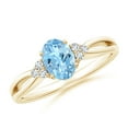 thumbnail image 1 of Angara Natural 0.6 Ct. Aquamarine with Diamond Solitaire Ring in 14K Yellow Gold for Women (Ring Size: 12), 1 of 9