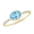 thumbnail image 1 of ANGARA Natural Bezel-Set Oval Aquamarine and Diamond Ring in 14K Yellow Gold for Women (Size-7x5mm) | March Birthstone, Birthday, Anniversary, Jewelry Gift for Women | Natural Aquamarine Ring, 1 of 9