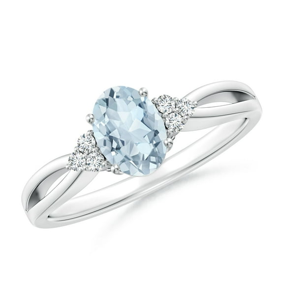 ANGARA Natural Solitaire Aquamarine Split Shank Ring with Trio Diamonds in 925 Sterling Silver for Women (Size-7x5mm) | March Birthstone, Anniversary, Jewelry Gift for Women | Natural Aquamarine Ring