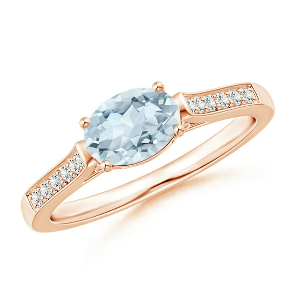 ANGARA Natural Oval Aquamarine Solitaire Ring with Diamonds in 14K Rose Gold for Women (Size-7x5mm) | March Birthstone, Birthday, Anniversary, Jewelry Gift for Women | Natural Aquamarine Ring