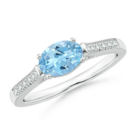 ANGARA Natural Oval Aquamarine Solitaire Ring with Diamonds in 14K White Gold for Women (Size-7x5mm) | March Birthstone, Birthday, Anniversary, Jewelry Gift for Women | Natural Aquamarine Ring