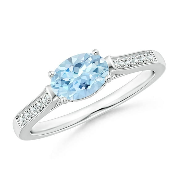 ANGARA Natural Oval Aquamarine Solitaire Ring with Diamonds in 14K White Gold for Women (Size-7x5mm) | March Birthstone, Birthday, Anniversary, Jewelry Gift for Women | Natural Aquamarine Ring