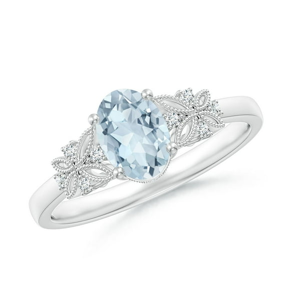 Angara Natural 0.6 Ct. Aquamarine with Diamond Vintage Inspired Ring in 14K White Gold for Women (Ring Size: 11.5)