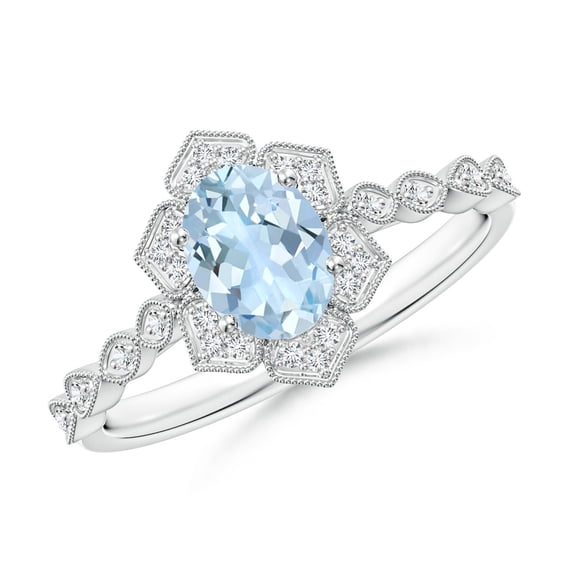 Angara Natural 0.6 Ct. Aquamarine with Diamond Vintage Inspired Ring in 14K White Gold for Women (Ring Size: 11.5)