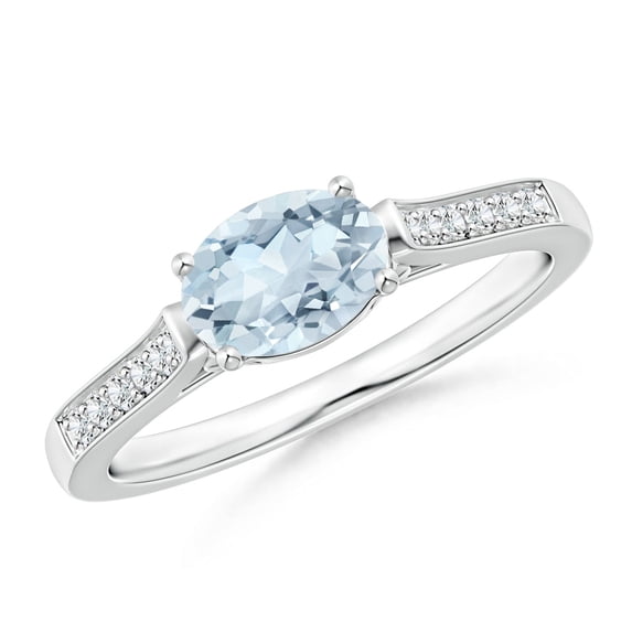 ANGARA Natural Oval Aquamarine Solitaire Ring with Diamonds in 14K White Gold for Women (Size-7x5mm) | March Birthstone, Birthday, Anniversary, Jewelry Gift for Women | Natural Aquamarine Ring