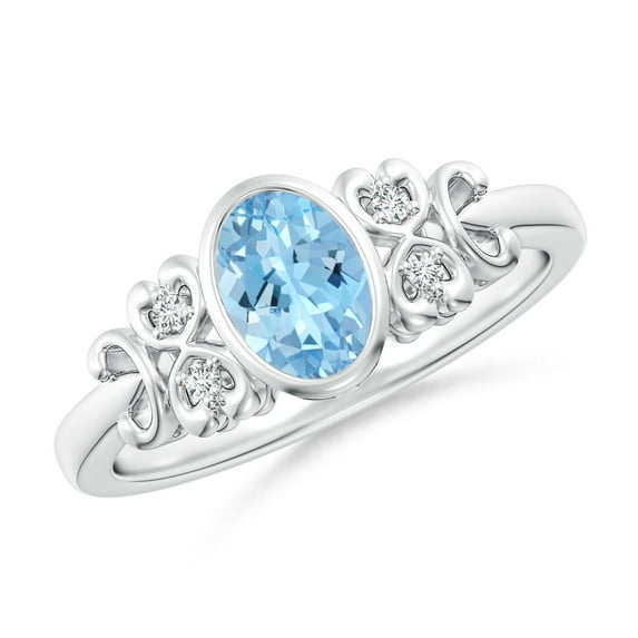 ANGARA Natural Vintage Style Bezel-Set Oval Aquamarine Ring with Diamonds in 14K White Gold for Women (Size-7x5mm) | March Birthstone, Anniversary, Jewelry Gift for Women | Natural Aquamarine Ring