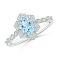 thumbnail image 1 of ANGARA Natural Oval Aquamarine Trillium Floral Shank Ring in 14K White Gold for Women (Size-7x5mm) | March Birthstone, Birthday, Anniversary, Jewelry Gift for Women | Natural Aquamarine Ring, 1 of 9