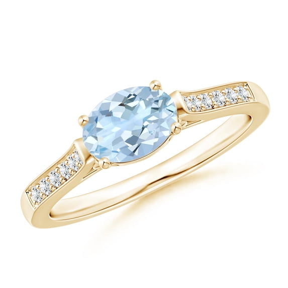 Angara Natural 0.6 Ct. Aquamarine with Diamond Vintage Inspired Ring in 14K Yellow Gold for Women (Ring Size: 12)