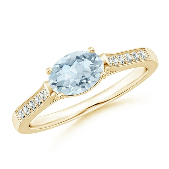 ANGARA Natural Oval Aquamarine Solitaire Ring with Diamonds in 14K Yellow Gold for Women (Size-7x5mm) | March Birthstone, Birthday, Anniversary, Jewelry Gift for Women | Natural Aquamarine Ring