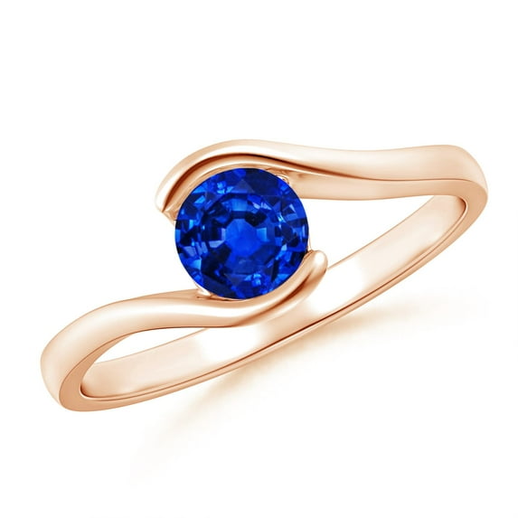 ANGARA Natural Semi Bezel-Set Solitaire Round Blue Sapphire Bypass Ring in 14K Rose Gold for Women (Size-5mm) | September Birthstone, Anniversary, Jewelry Gift for Women | Natural Blue Sapphire Ring