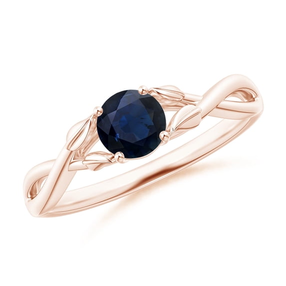 ANGARA Natural Blue Sapphire Crossover Engagement Ring with Leaf Motifs in 14K Rose Gold for Women (Size-5mm) | September Birthstone, Anniversary, Jewelry Gift for Women | Natural Sapphire Ring