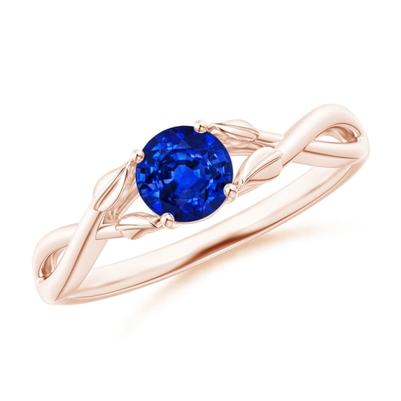 ANGARA Natural Blue Sapphire Crossover Engagement Ring with Leaf Motifs in 14K Rose Gold for Women (Size-5mm) | September Birthstone, Anniversary, Jewelry Gift for Women | Natural Sapphire Ring