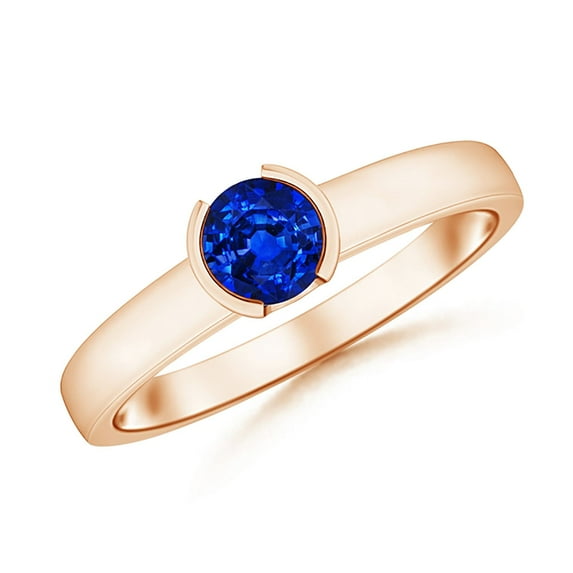 ANGARA Natural Semi Bezel-Set Sapphire Solitaire Engagement Ring in 14K Rose Gold for Women (Size-5mm) | September Birthstone, Anniversary, Jewelry Gift for Women | Natural Blue Sapphire Ring