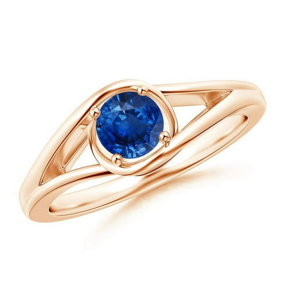 ANGARA Natural Twist Split Shank Solitaire Blue Sapphire Engagement Ring in 14K Rose Gold for Women (Size-5mm) | September Birthstone, Anniversary, Jewelry Gift for Women | Natural Blue Sapphire Ring