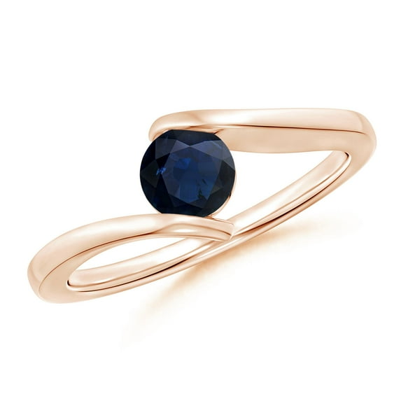 ANGARA Natural Bar-Set Solitaire Round Sapphire Bypass Ring in 14K Rose Gold for Women (Size-5mm) | September Birthstone, Birthday, Anniversary, Jewelry Gift for Women | Natural Blue Sapphire Ring