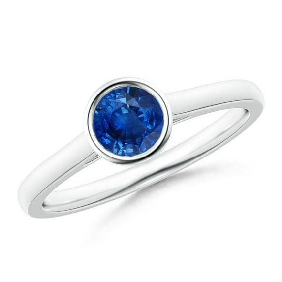 ANGARA Natural Classic Bezel-Set Round Blue Sapphire Solitaire Ring in 14K White Gold for Women (Size-5mm) | September Birthstone, Anniversary, Jewelry Gift for Women | Natural Blue Sapphire Ring