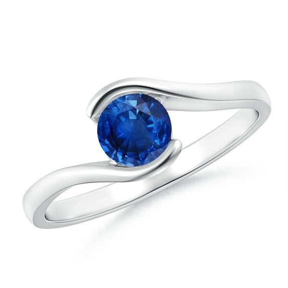 ANGARA Natural Semi Bezel-Set Solitaire Round Blue Sapphire Bypass Ring in 14K White Gold for Women (Size-5mm) | September Birthstone, Anniversary, Jewelry Gift for Women | Natural Blue Sapphire Ring