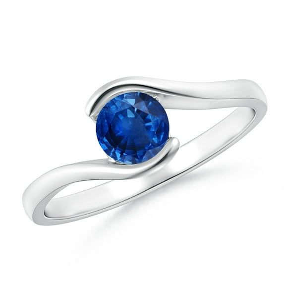 ANGARA Natural Semi Bezel-Set Solitaire Round Blue Sapphire Bypass Ring in 14K White Gold for Women (Size-5mm) | September Birthstone, Anniversary, Jewelry Gift for Women | Natural Blue Sapphire Ring