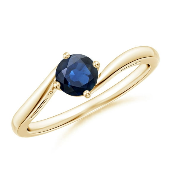 ANGARA Natural Round Blue Sapphire Solitaire Bypass Engagement Ring in 14K Yellow Gold for Women (Size-5mm) | September Birthstone, Anniversary, Jewelry Gift for Women | Natural Blue Sapphire Ring