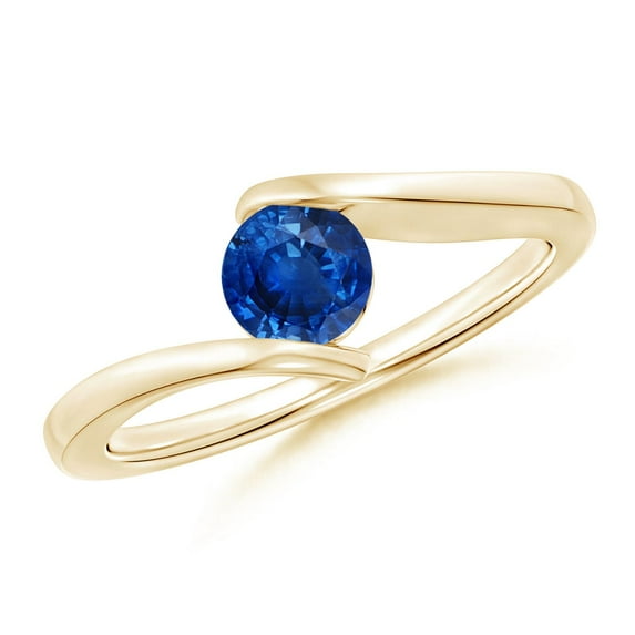 ANGARA Natural Bar-Set Solitaire Round Sapphire Bypass Ring in 14K Yellow Gold for Women (Size-5mm) | September Birthstone, Birthday, Anniversary, Jewelry Gift for Women | Natural Blue Sapphire Ring