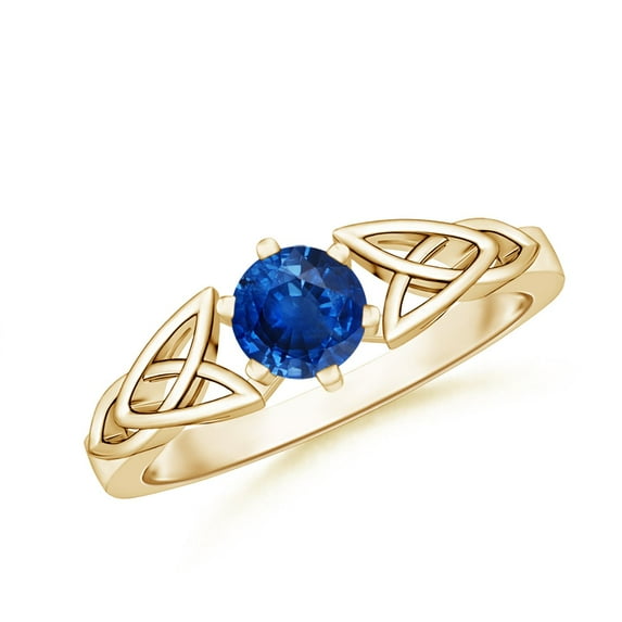 ANGARA Natural Solitaire Round Sapphire Celtic Knot Ring in 14K Yellow Gold for Women (Size-5mm) | September Birthstone, Birthday, Anniversary, Jewelry Gift for Women | Natural Blue Sapphire Ring