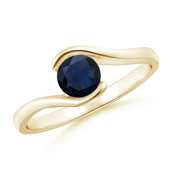ANGARA Natural Semi Bezel-Set Solitaire Round Blue Sapphire Bypass Ring in 14K Yellow Gold for Women (Size-5mm) | September Birthstone, Anniversary, Jewelry Gift for Women | Natural Sapphire Ring