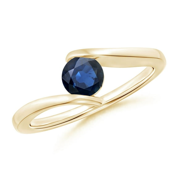 ANGARA Natural Bar-Set Solitaire Round Sapphire Bypass Ring in 14K Yellow Gold for Women (Size-5mm) | September Birthstone, Birthday, Anniversary, Jewelry Gift for Women | Natural Blue Sapphire Ring