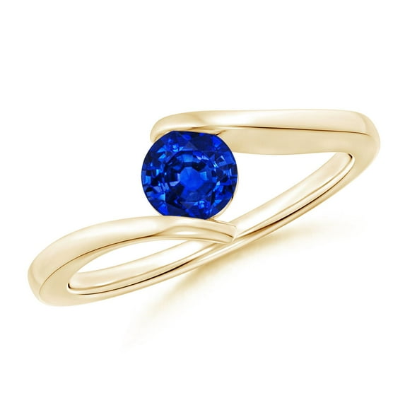 ANGARA Natural Bar-Set Solitaire Round Sapphire Bypass Ring in 14K Yellow Gold for Women (Size-5mm) | September Birthstone, Birthday, Anniversary, Jewelry Gift for Women | Natural Blue Sapphire Ring